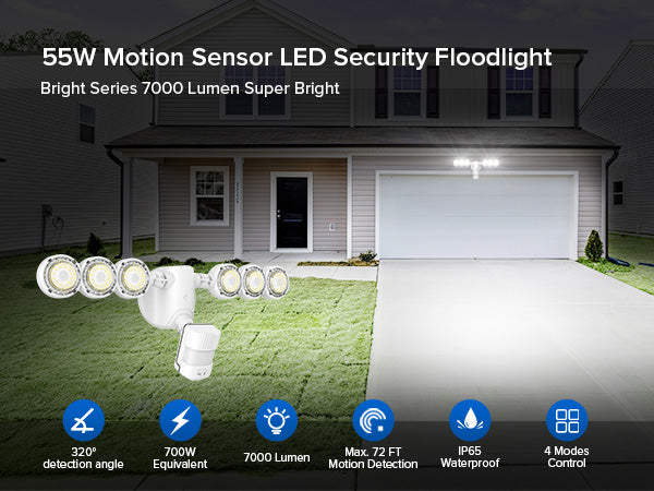 55W Motion Sensor LED Security Floodlight.Bright Series 7000 Lumen Super Bright,color white.