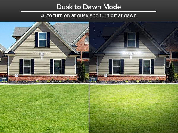 Dusk to Dawn Mode:The light will auto turn on at dusk and turn off at dawn.