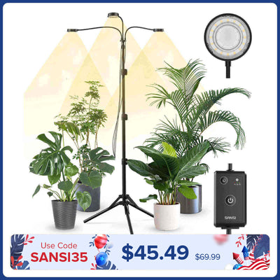 SANSI 30W 3-Head Adjustable Tripod Stand Grow Light with Remote Control