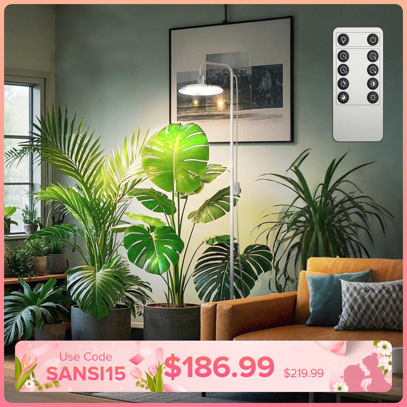 SANSI Hohes, stehendes Pflanzenlicht mit Fernbedienung (NUR USA)