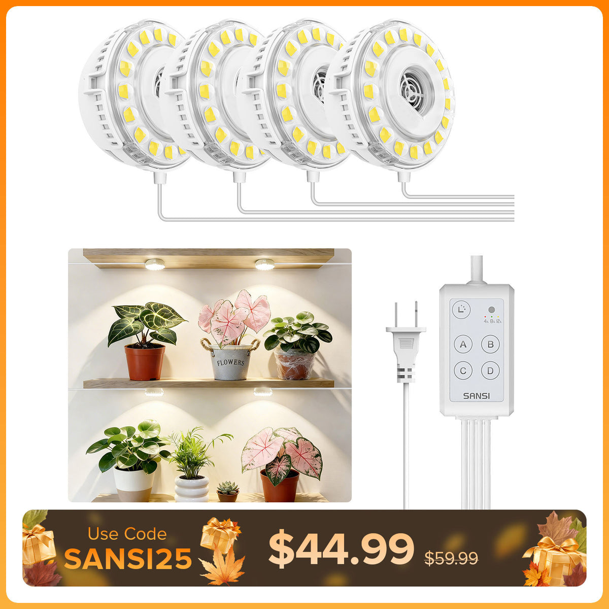 SANSI 20W Puck LED Grow Light with Timer(US/CA ONLY)