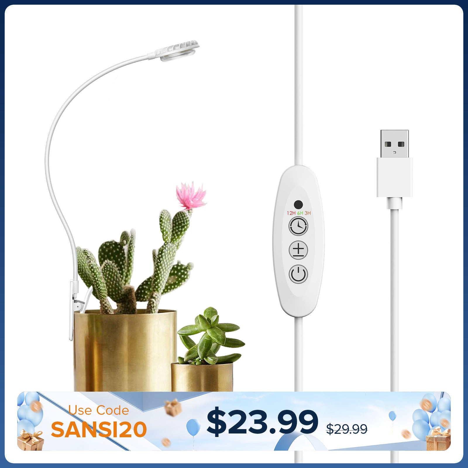 SANSI 4,5W LED-Pflanzenlampe mit Topfclip (NUR EU/GB)