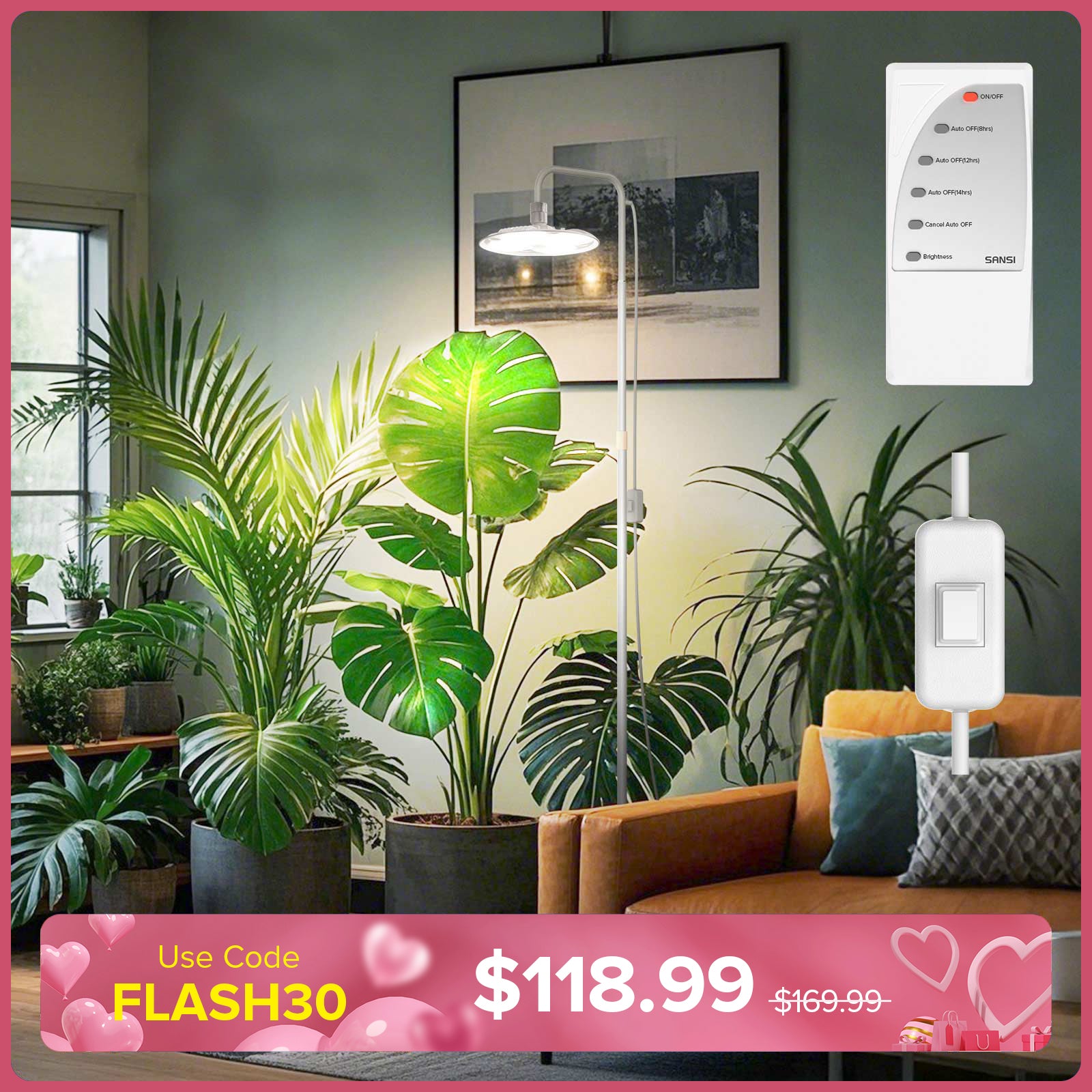 SANSI 100W Tall Standing Grow Light With Remote Control (US/CA ONLY)