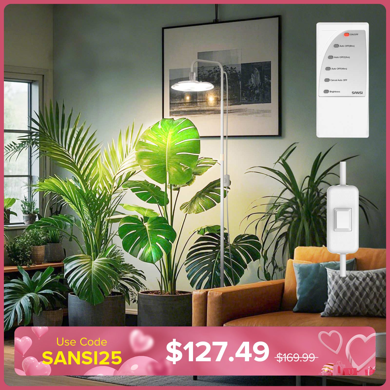 SANSI 100W Tall Standing Grow Light With Remote Control (US/CA ONLY)