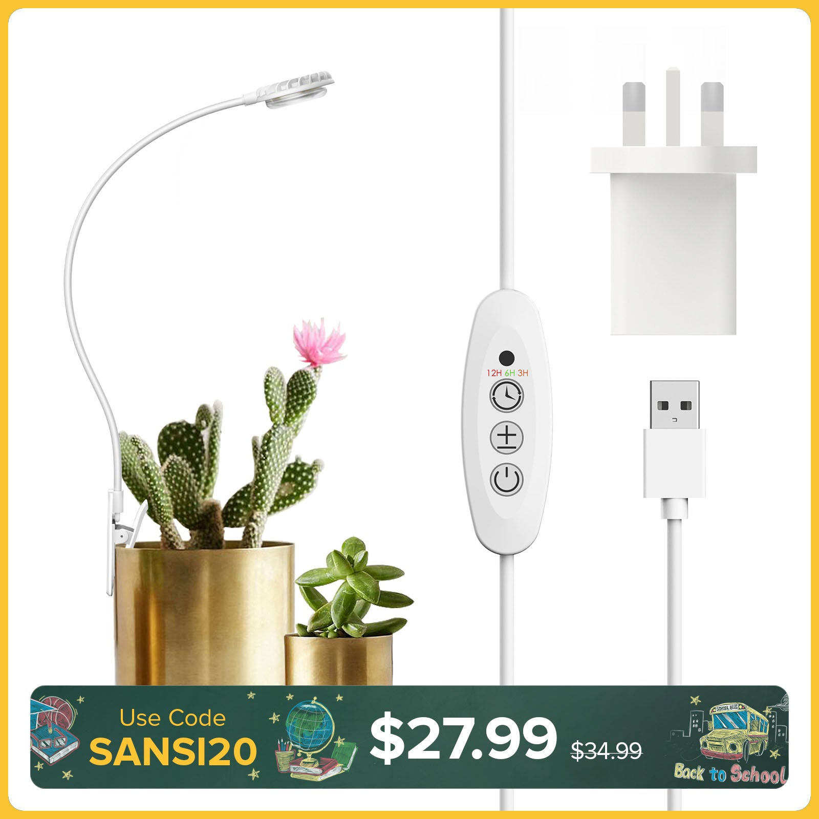 SANSI 4.5W Pot Clip LED Grow Light (EU/UK ONLY)