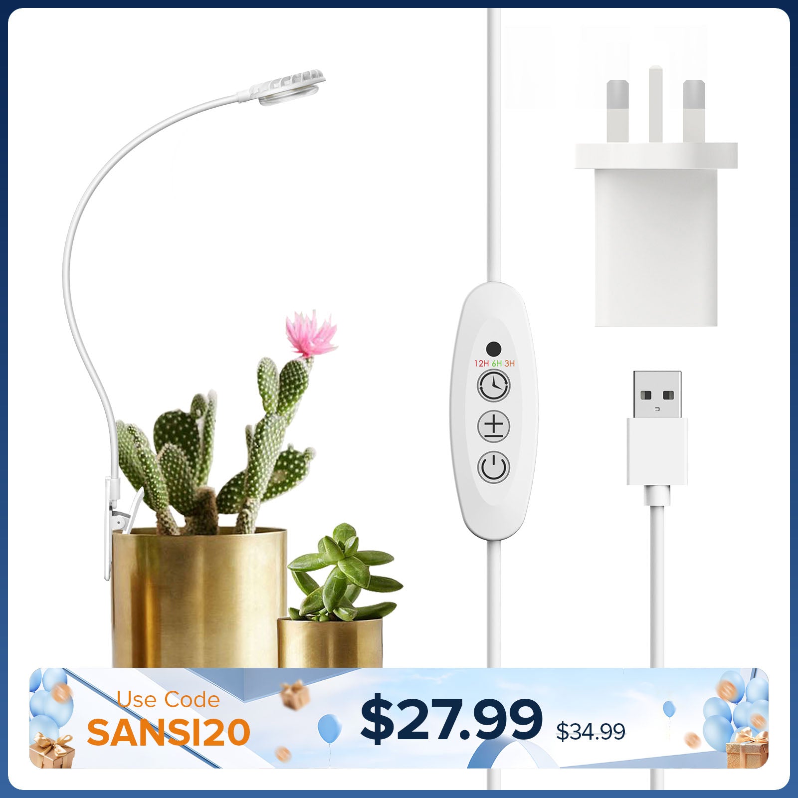 SANSI 4,5W LED-Pflanzenlampe mit Topfclip (NUR EU/GB)