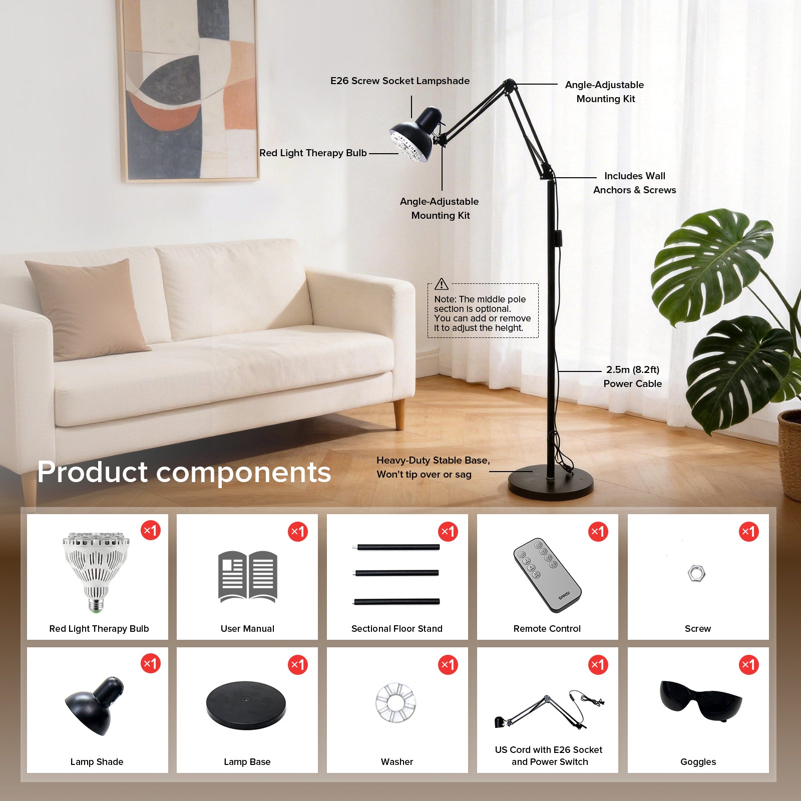 SANSI 32W Red Light Therapy for Body Face with Adjustable Stand(US/CA ONLY)