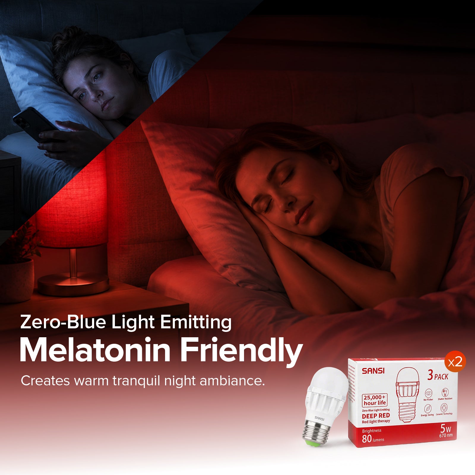 SANSI A11 5W 670nm Red Light Bulb for Sleep Therapy