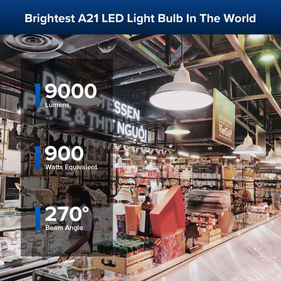 A21 60W LED 5000K Light Bulb (US ONLY)，brightest A21 LED Light Bulb In The World，9000lm，900W equivalent，270° beam angle.