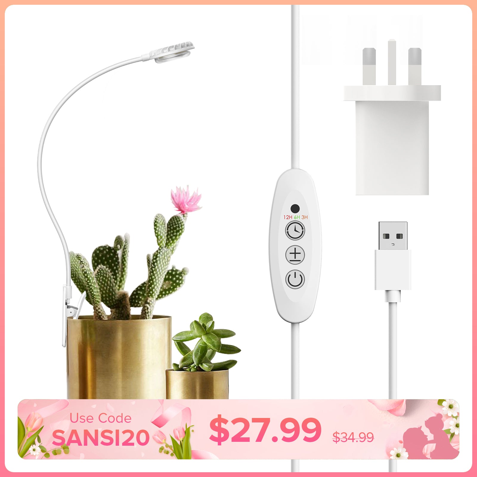 SANSI 4,5W LED-Pflanzenlampe mit Topfclip (NUR EU/GB)