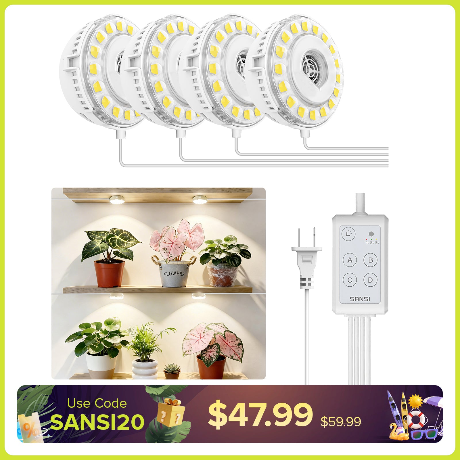 SANSI 20W Puck LED Grow Light with Timer(US/CA ONLY)