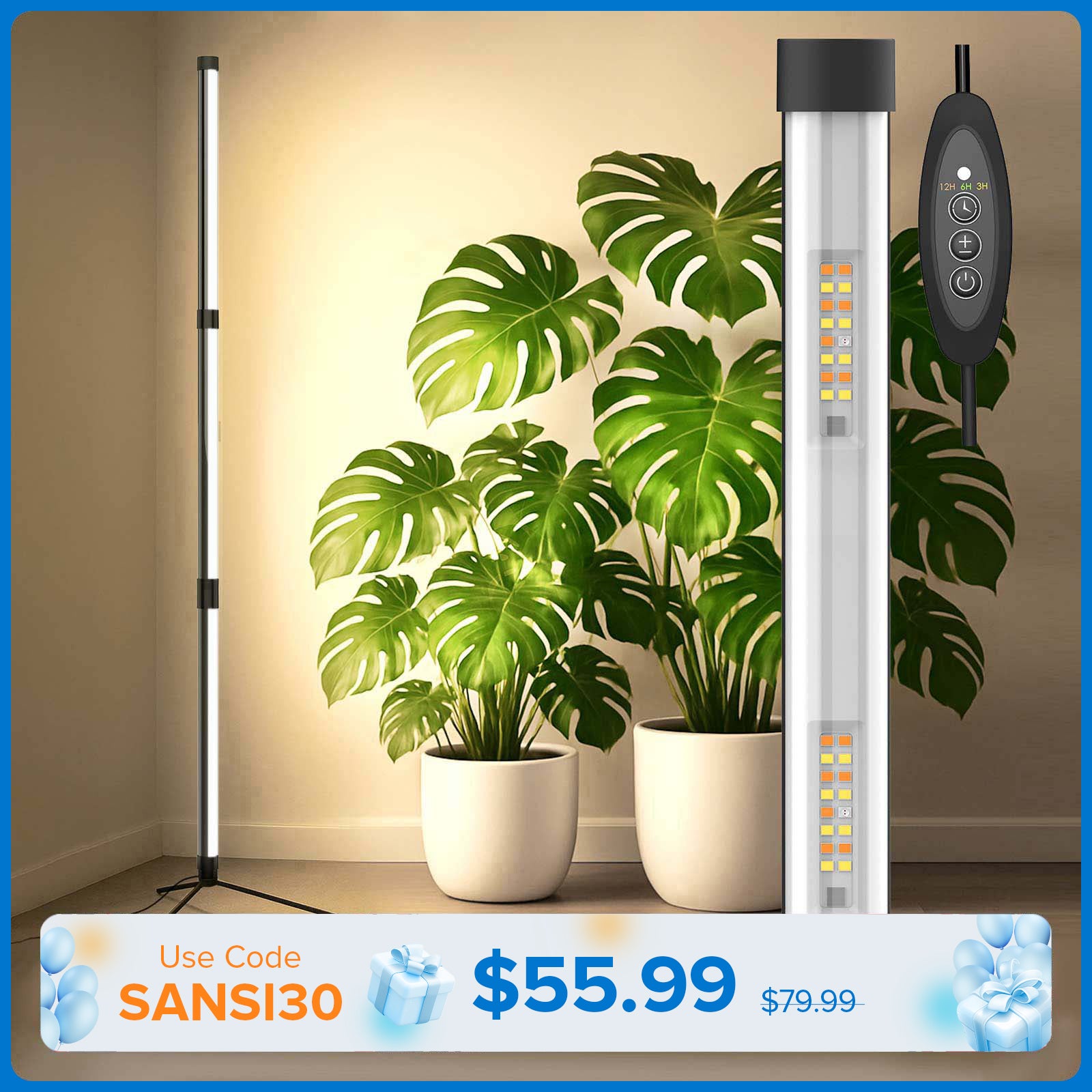 SANSI T10 55W LED Standing Grow Light (US/CA ONLY)