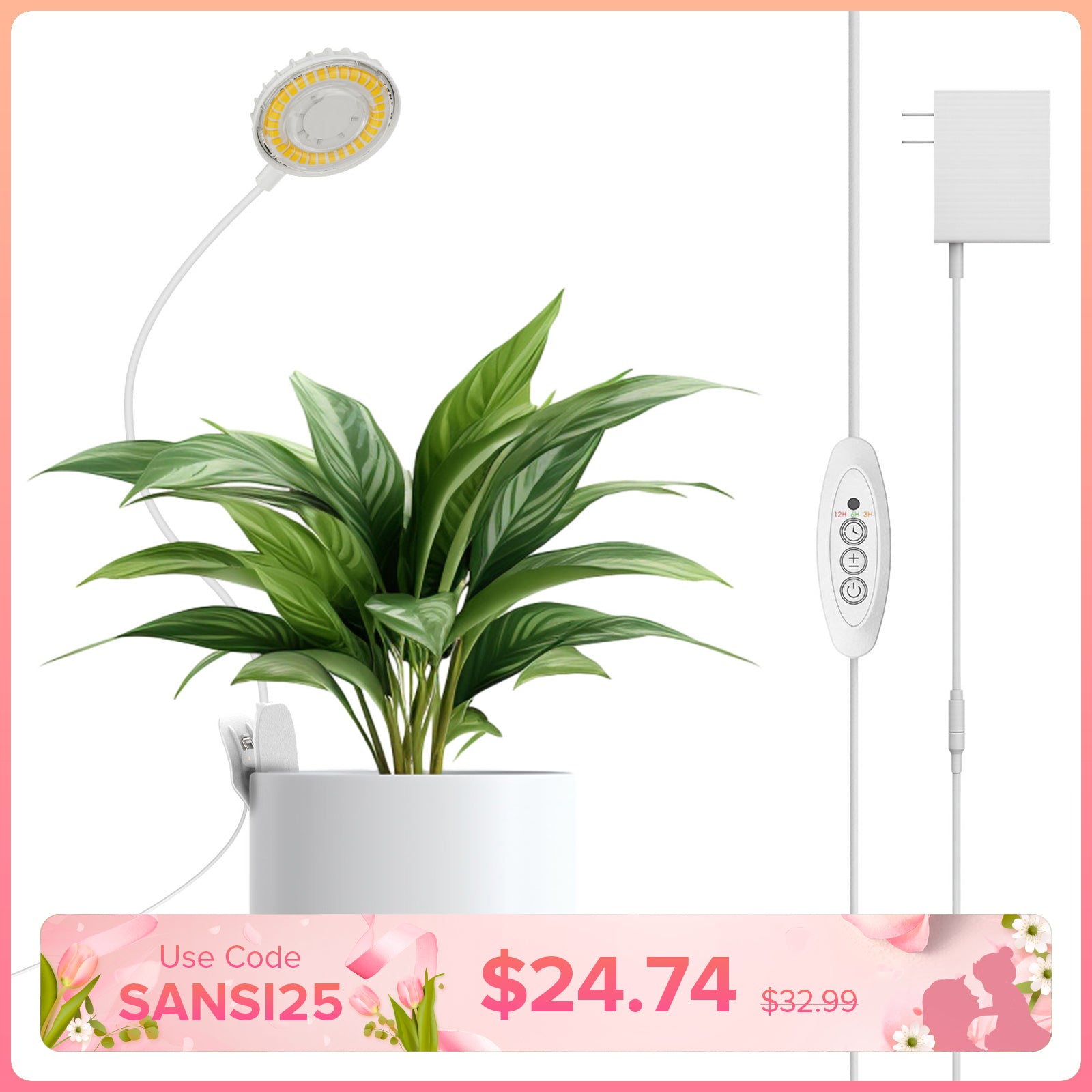 SANSI 12W LED-Pflanzenlampe mit Topfclip (NUR USA)