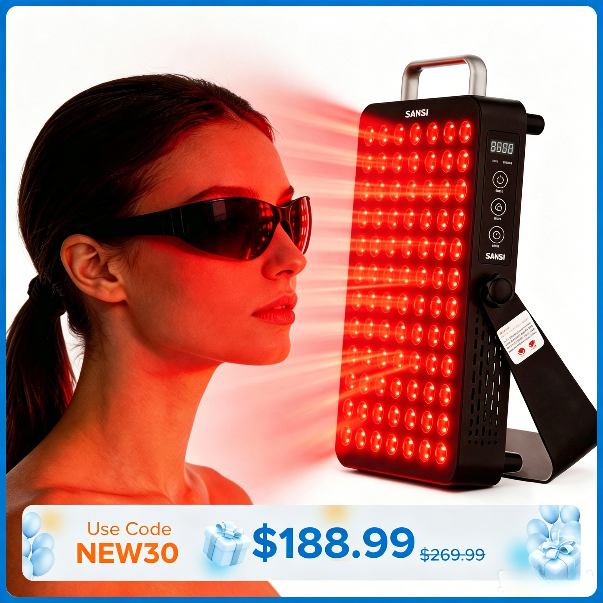 SANSI 120W Dual-Wavelength Red Light Therapy Panel(US/EU ONLY)