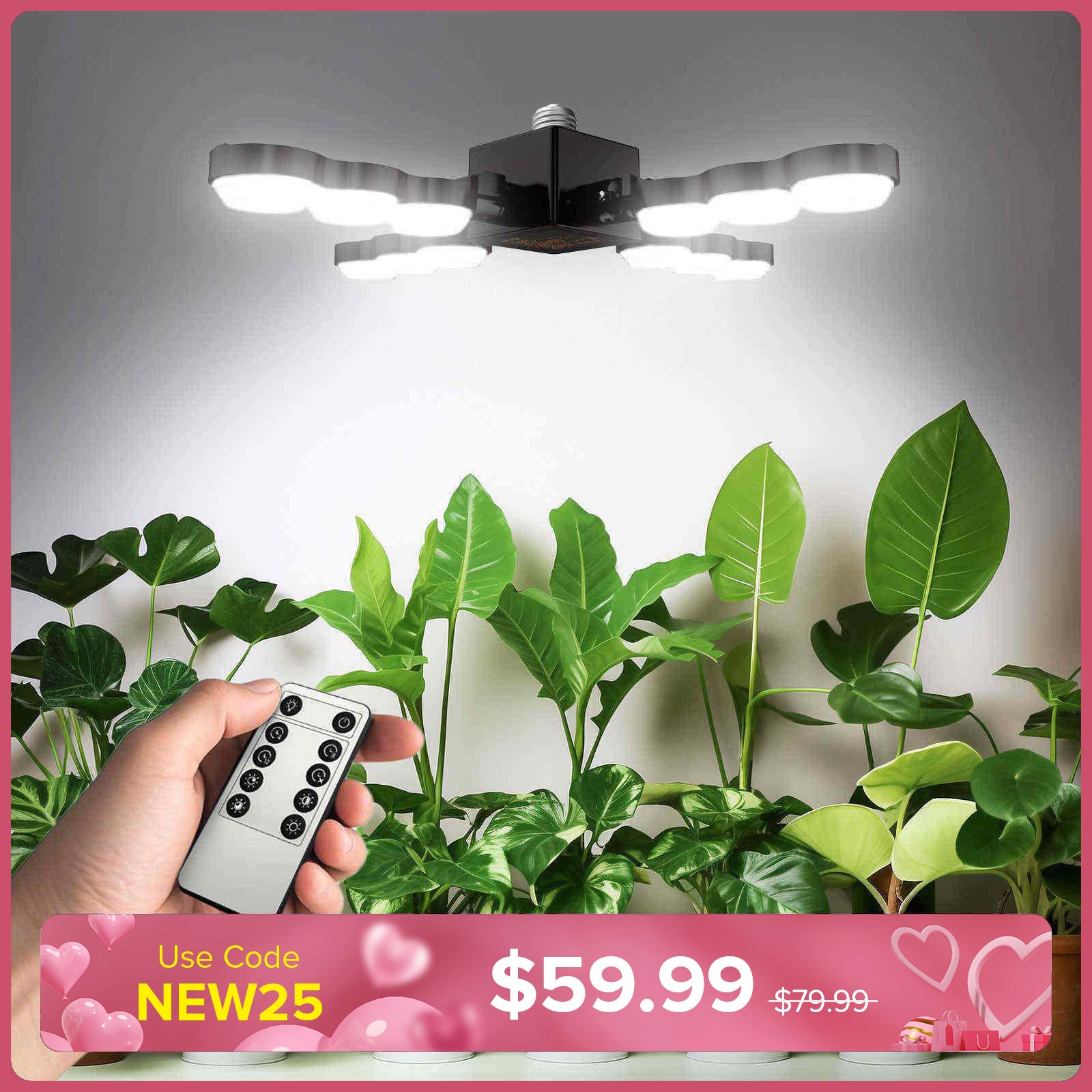 SANSI 80W Folding Wings LED Grow Light with Remote Control
