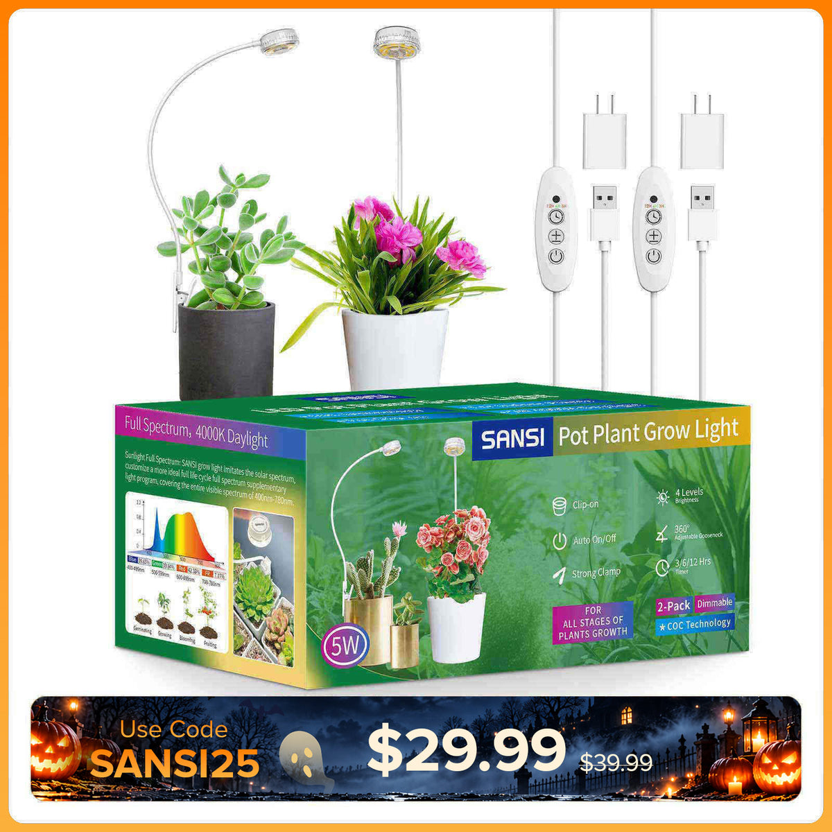 SANSI (Gift Packing) 5W Pot Clip LED Grow Light (US/CA ONLY)
