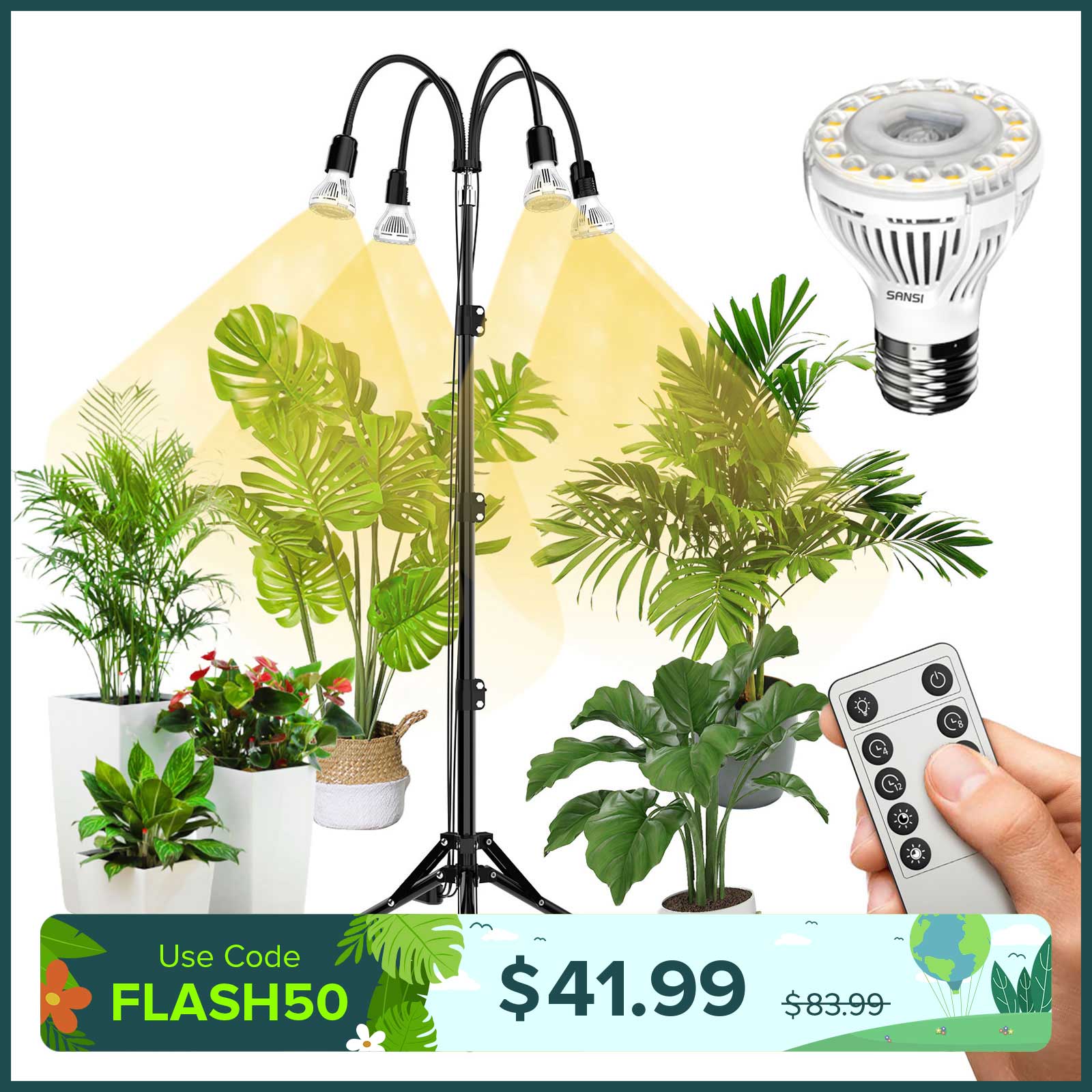 40W Adjustable Tripod Stand Grow Light with Remote Control (US ONLY)