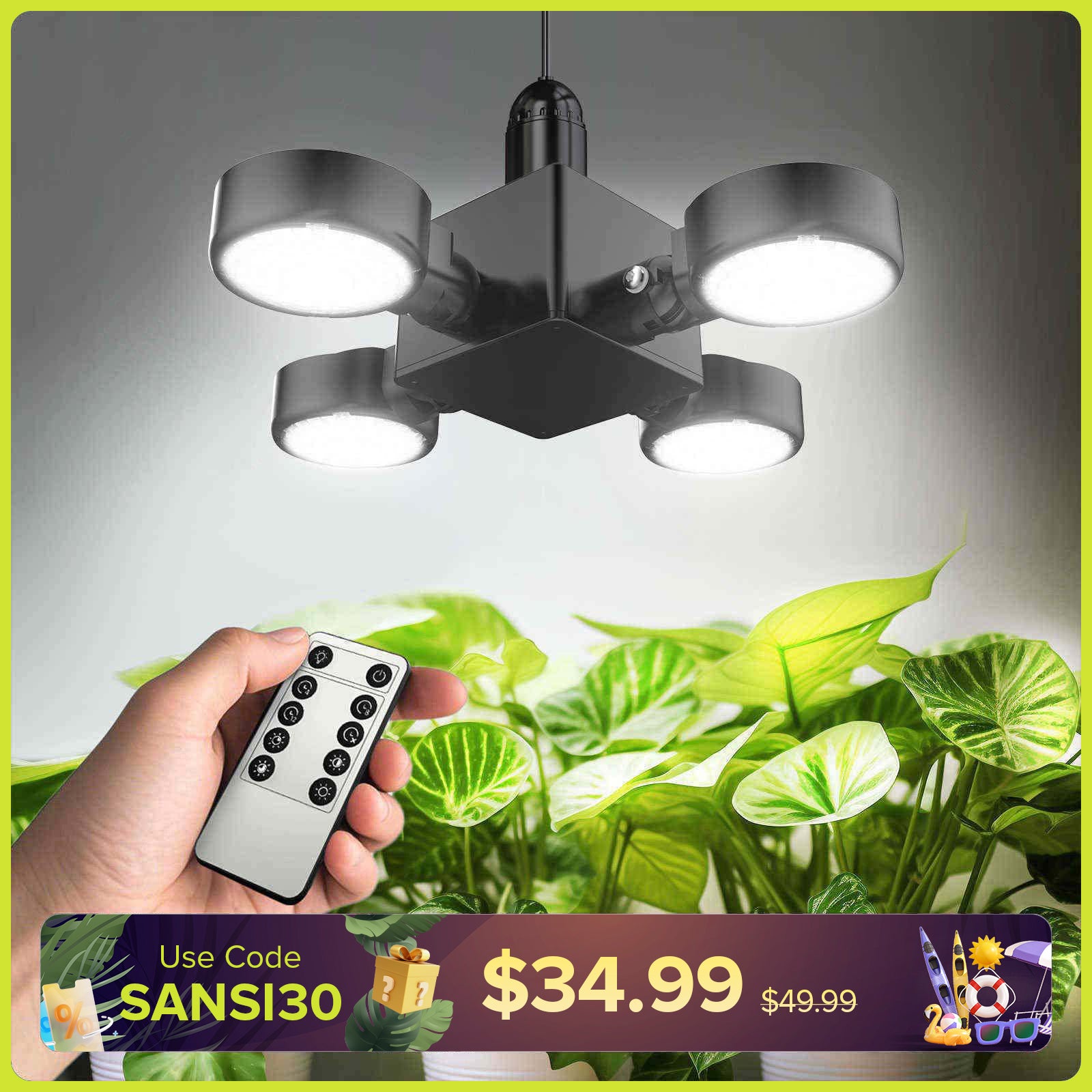 SANSI 40W LED-Pflanzenlampe mit faltbaren Flügeln und Fernbedienung