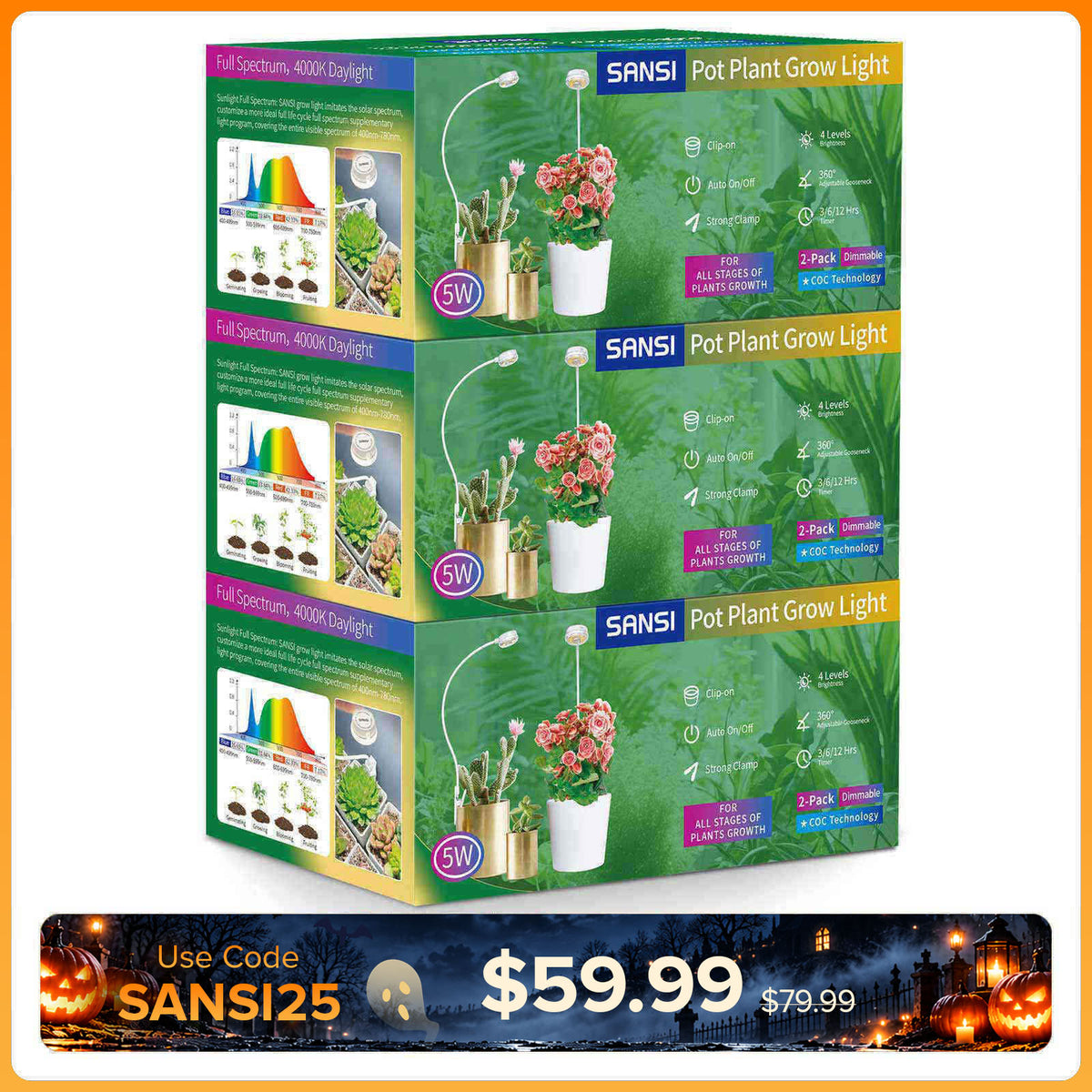 SANSI (Gift Packing) 5W Pot Clip LED Grow Light (US/CA ONLY)