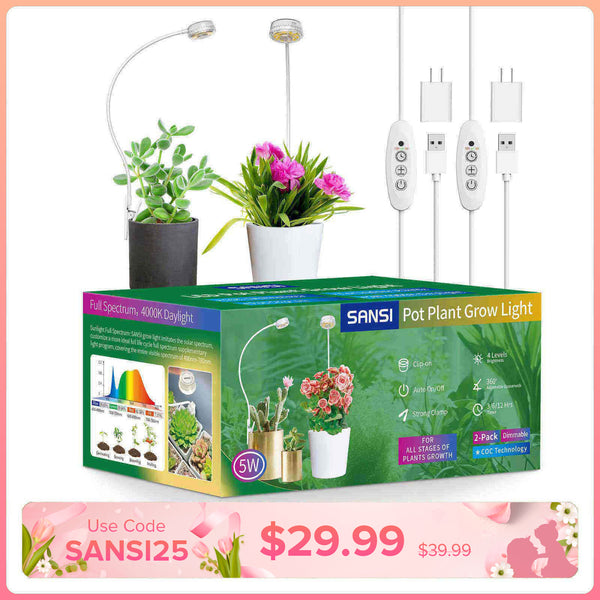 Sansi 5W Pot Clip LED Grow Light (US) for Indoor Growing& Home