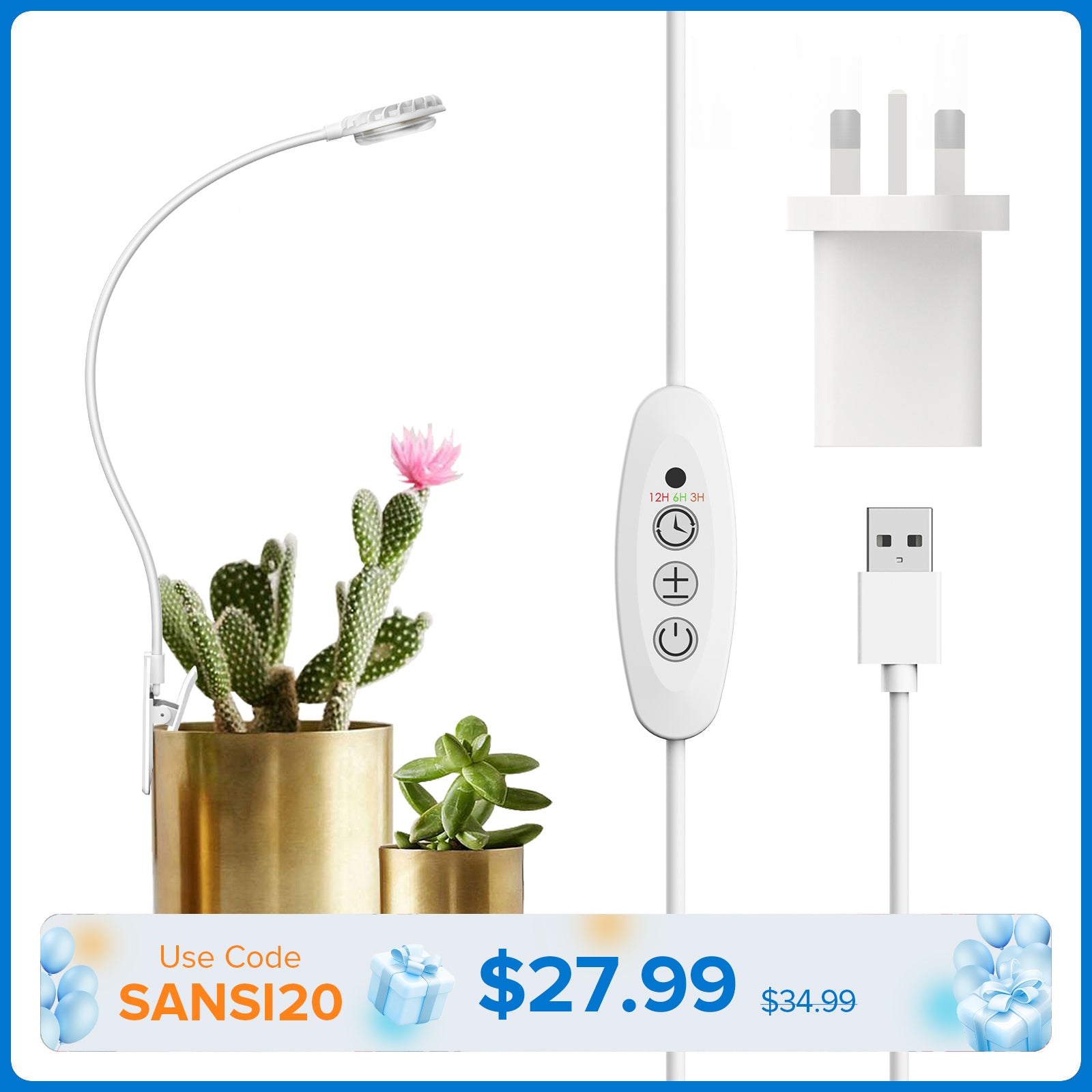 SANSI 4.5W Pot Clip LED Grow Light (EU/UK ONLY)