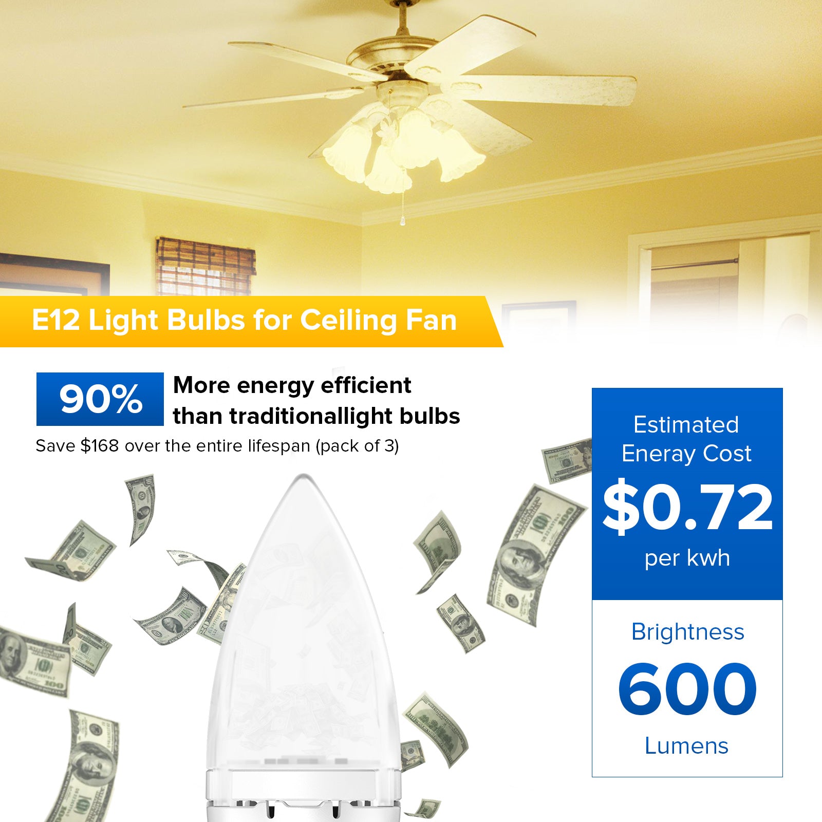 6W Candelabra LED Light Bulb (US ONLY)