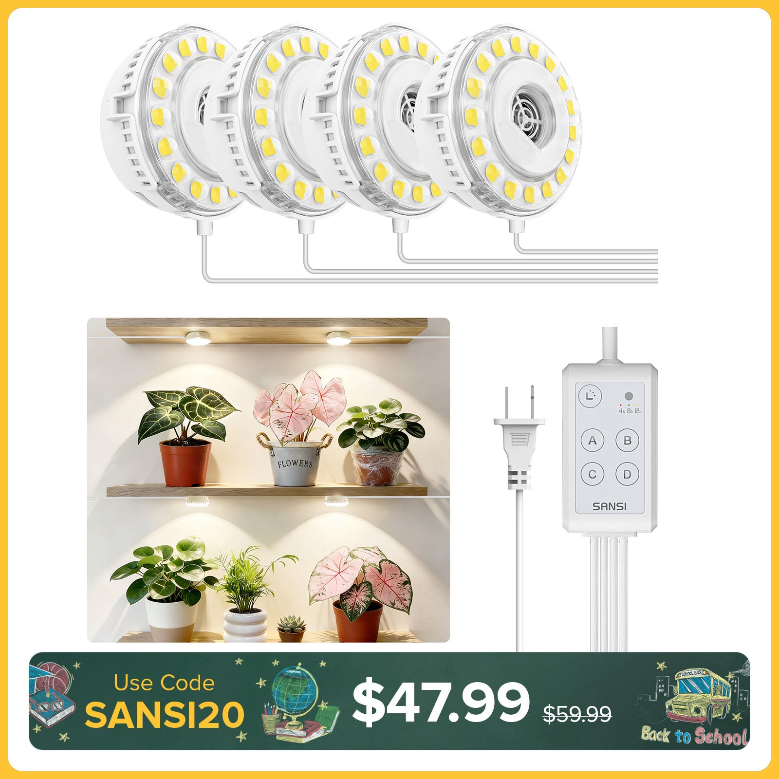 SANSI 20W Puck LED Grow Light with Timer(US/CA ONLY)