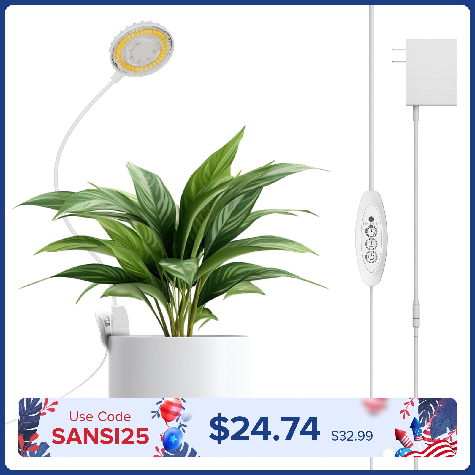 SANSI 12W Pot Clip LED Grow Light (US ONLY)