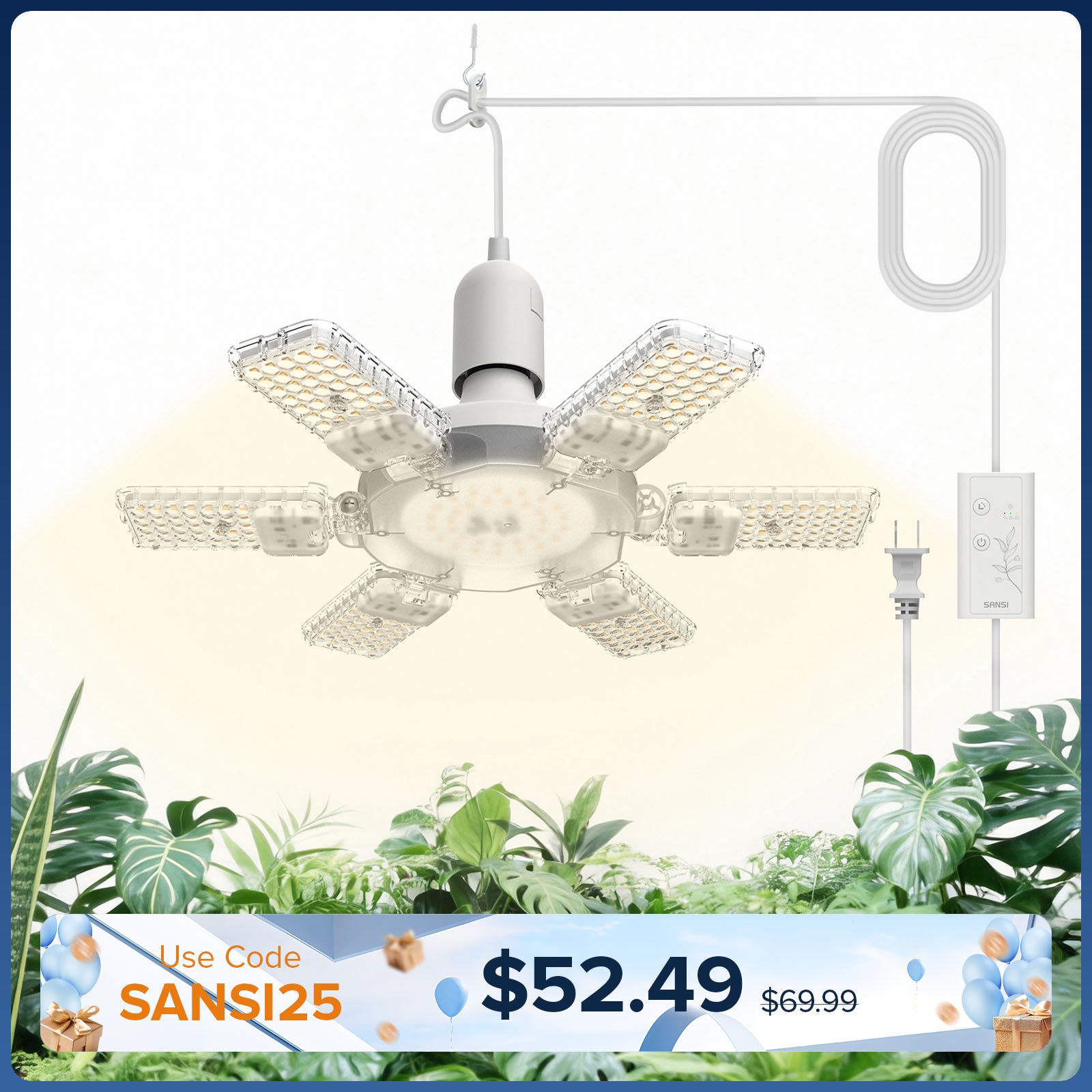 SANSI 60W Lampe de culture LED à ailes pliantes (US UNIQUEMENT)