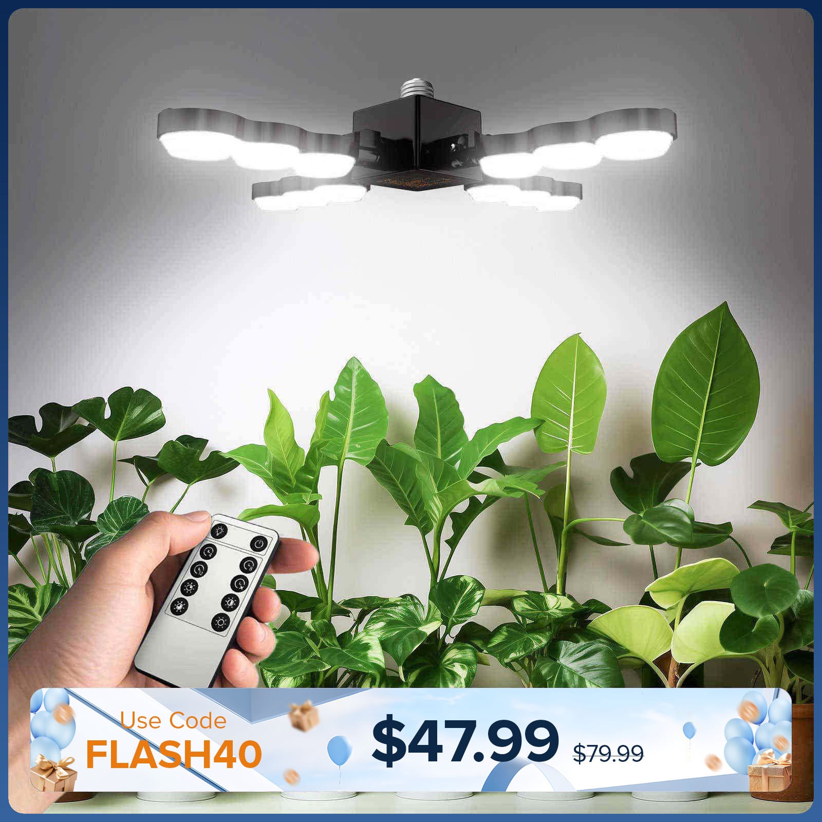 SANSI 80W Lampe de culture LED à ailes pliantes avec télécommande