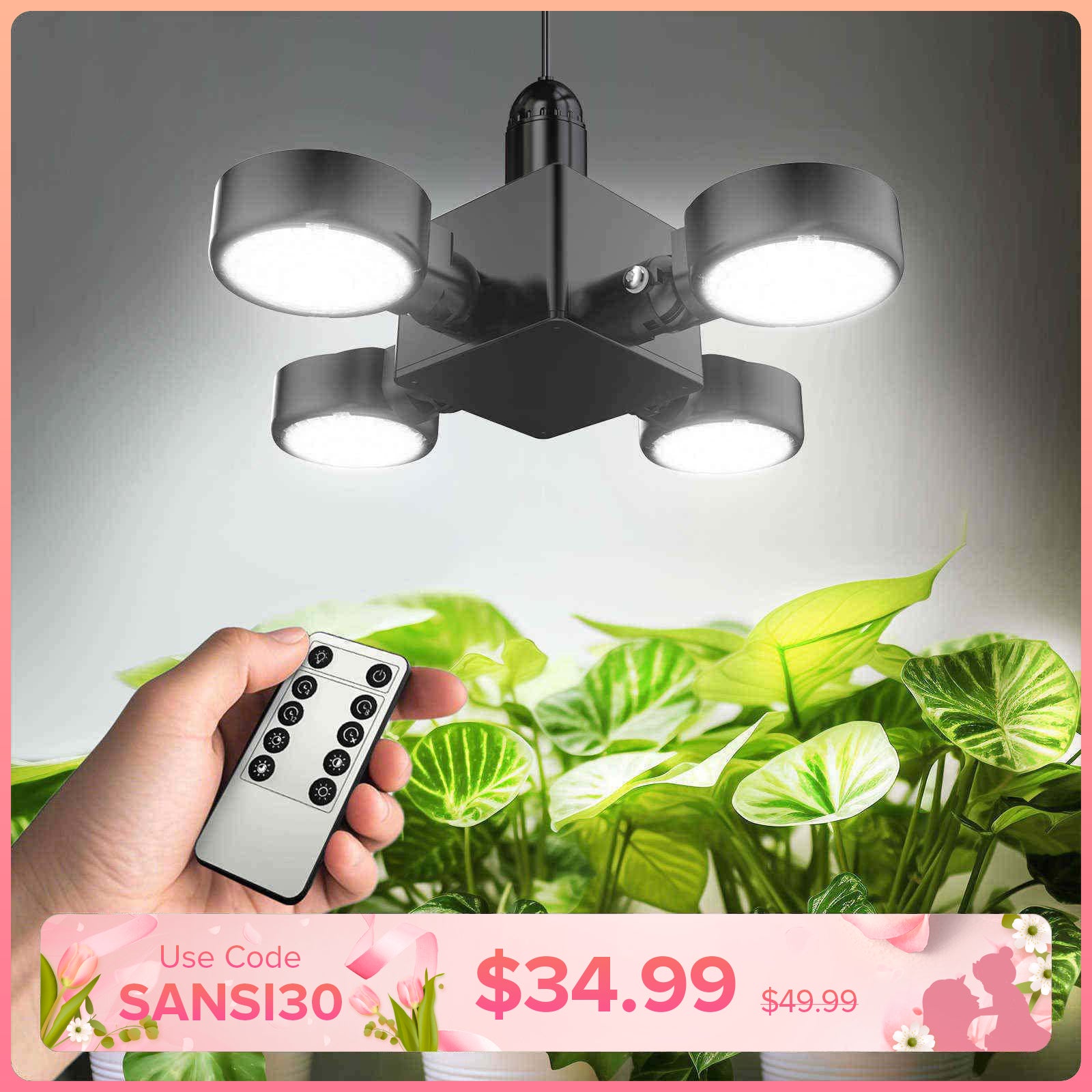 SANSI 40W LED-Pflanzenlampe mit faltbaren Flügeln und Fernbedienung
