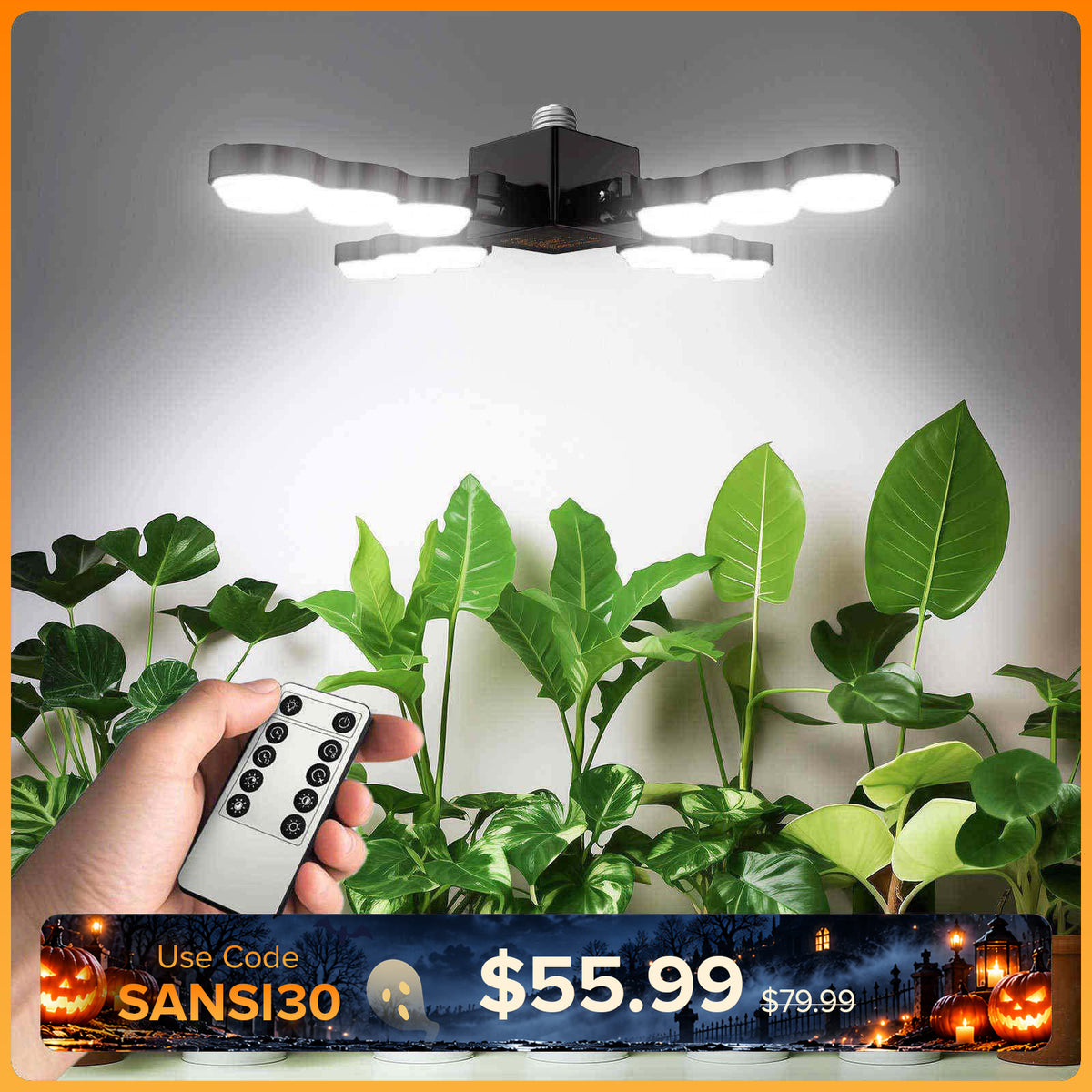 SANSI 80W LED-Pflanzenlampe mit faltbaren Flügeln und Fernbedienung