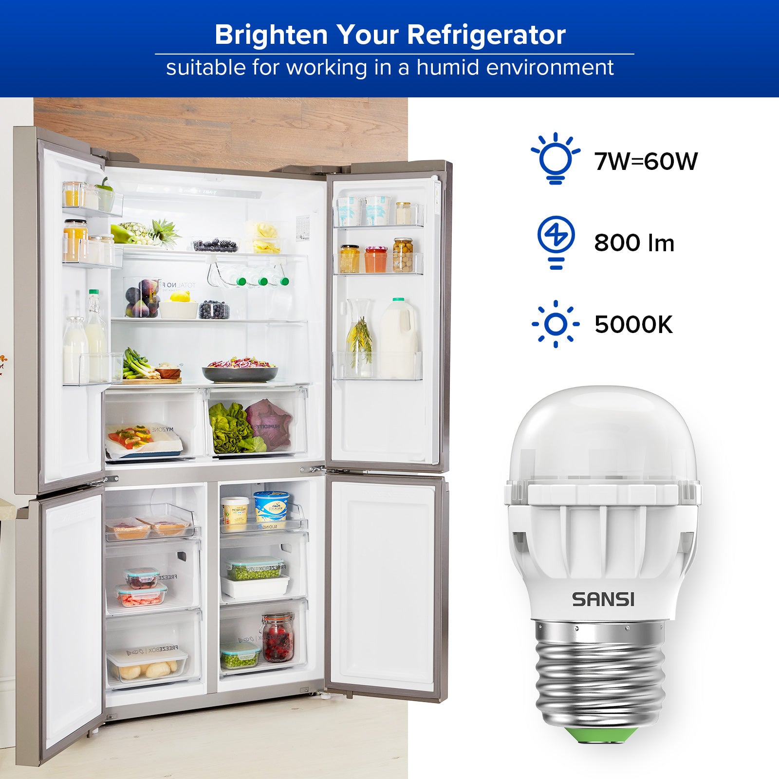 A11 7W LED Light Bulb (6 Pack),brighten your refrigerator,suitable for working in a humid environment.