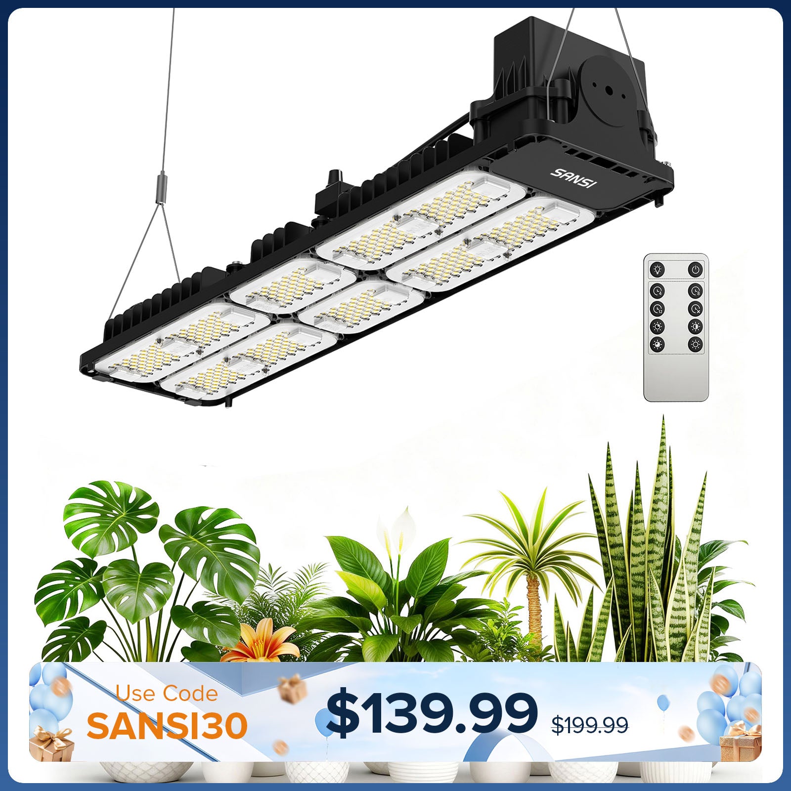 SANSI 200W Panel LED Grow Light | Remote Control