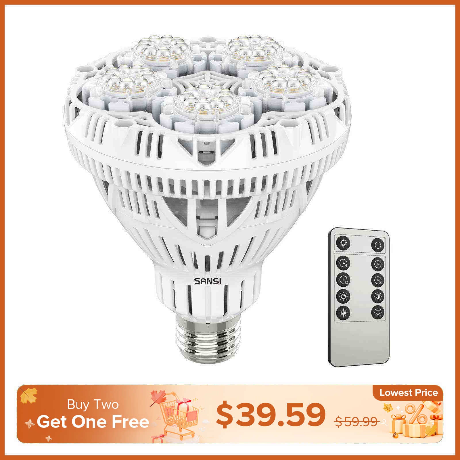 BR30 30W LED Grow Light Bulb With Remote Control (US/CA ONLY)