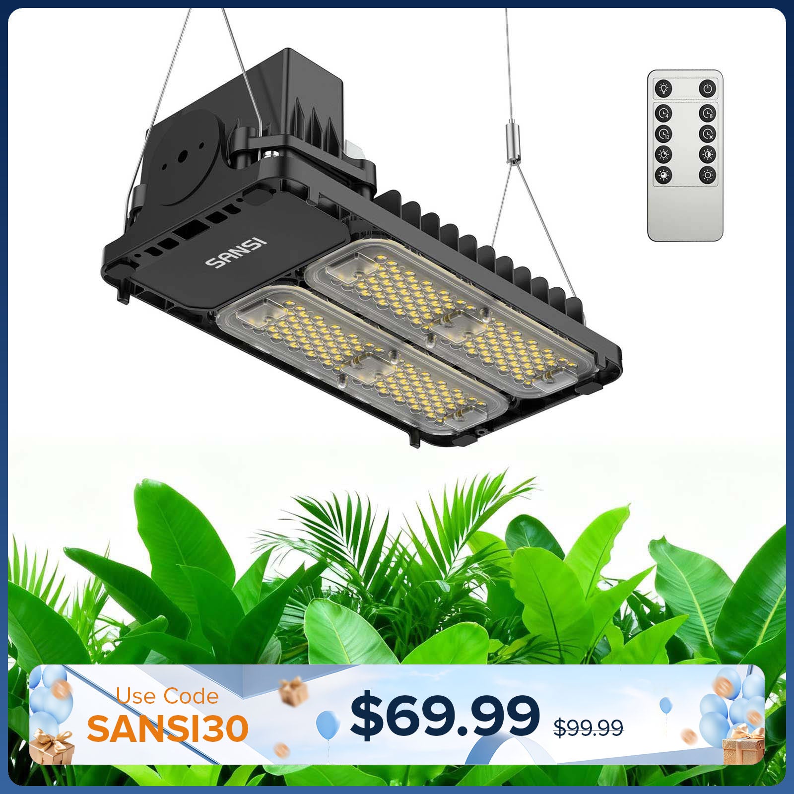 SANSI 100W Lampe de culture LED panneau | Télécommande