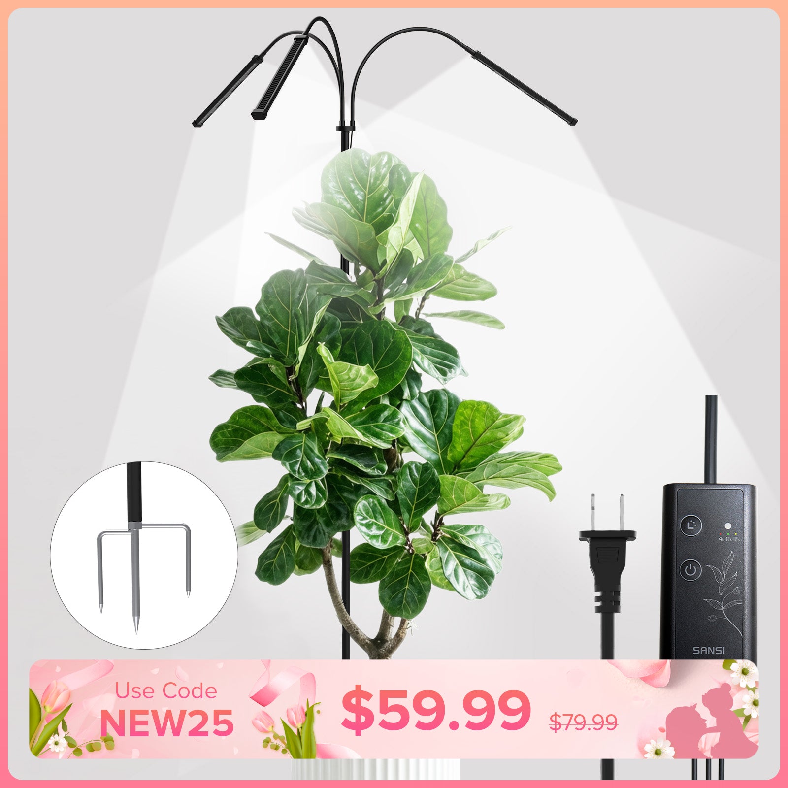 SANSI 45W Standing LED Grow Light with Ground Stake (US/CA ONLY)