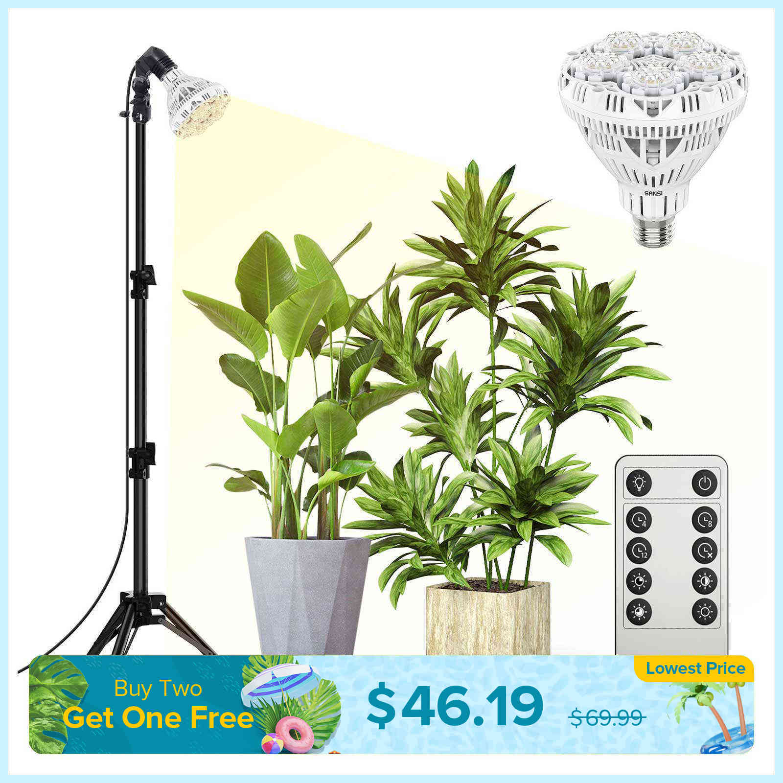 BR30 30W Adjustable Tripod Stand Grow Light with Remote Control (US/CA ONLY)