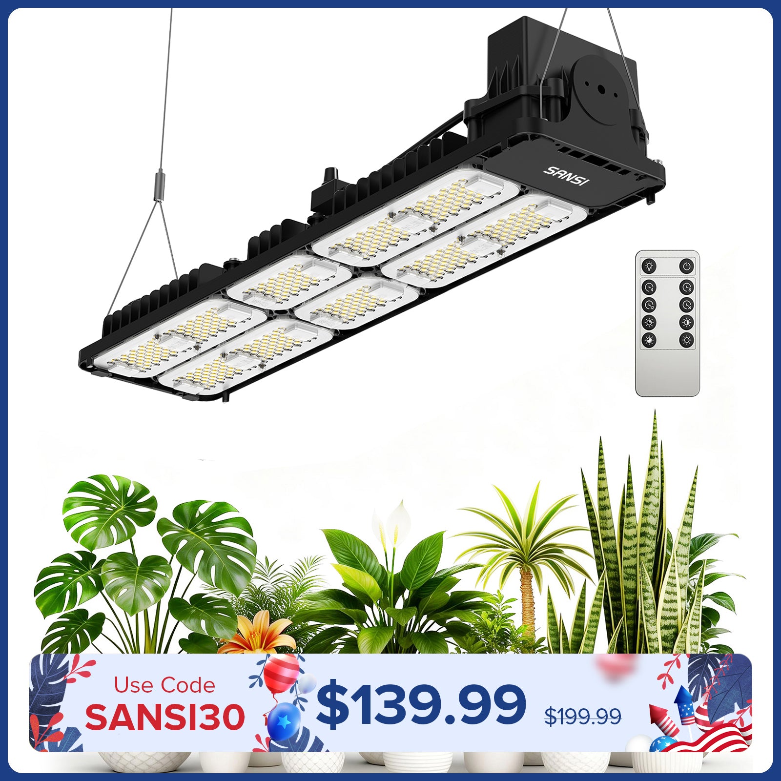 SANSI 200W Panel LED Grow Light | Remote Control