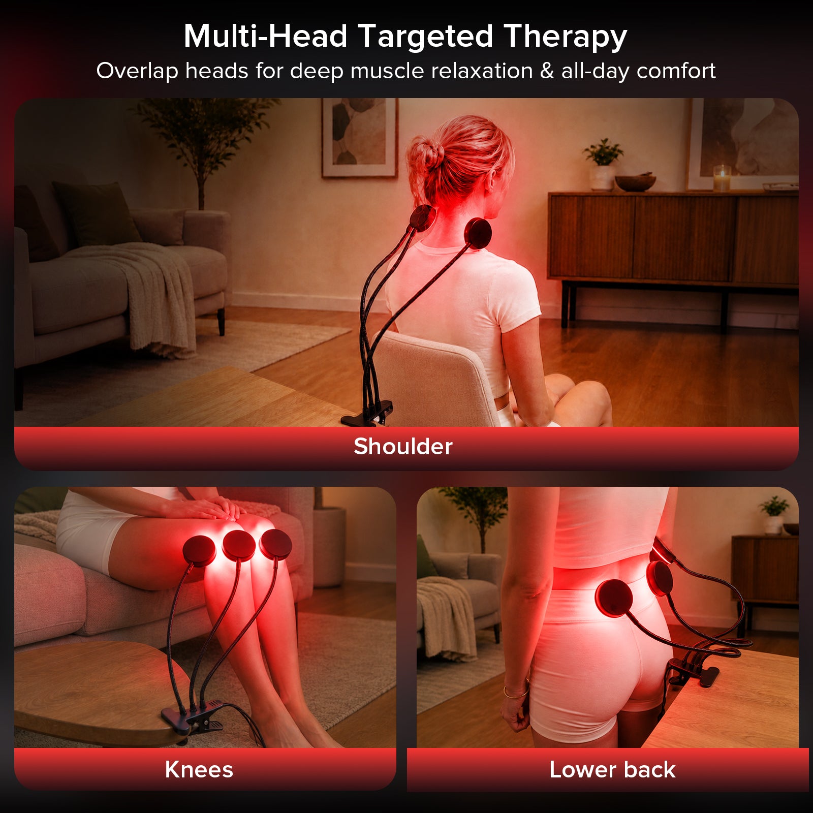 SANSI 40W Adjustable 3-Head Clip-on Red Therapy Light for Body Face