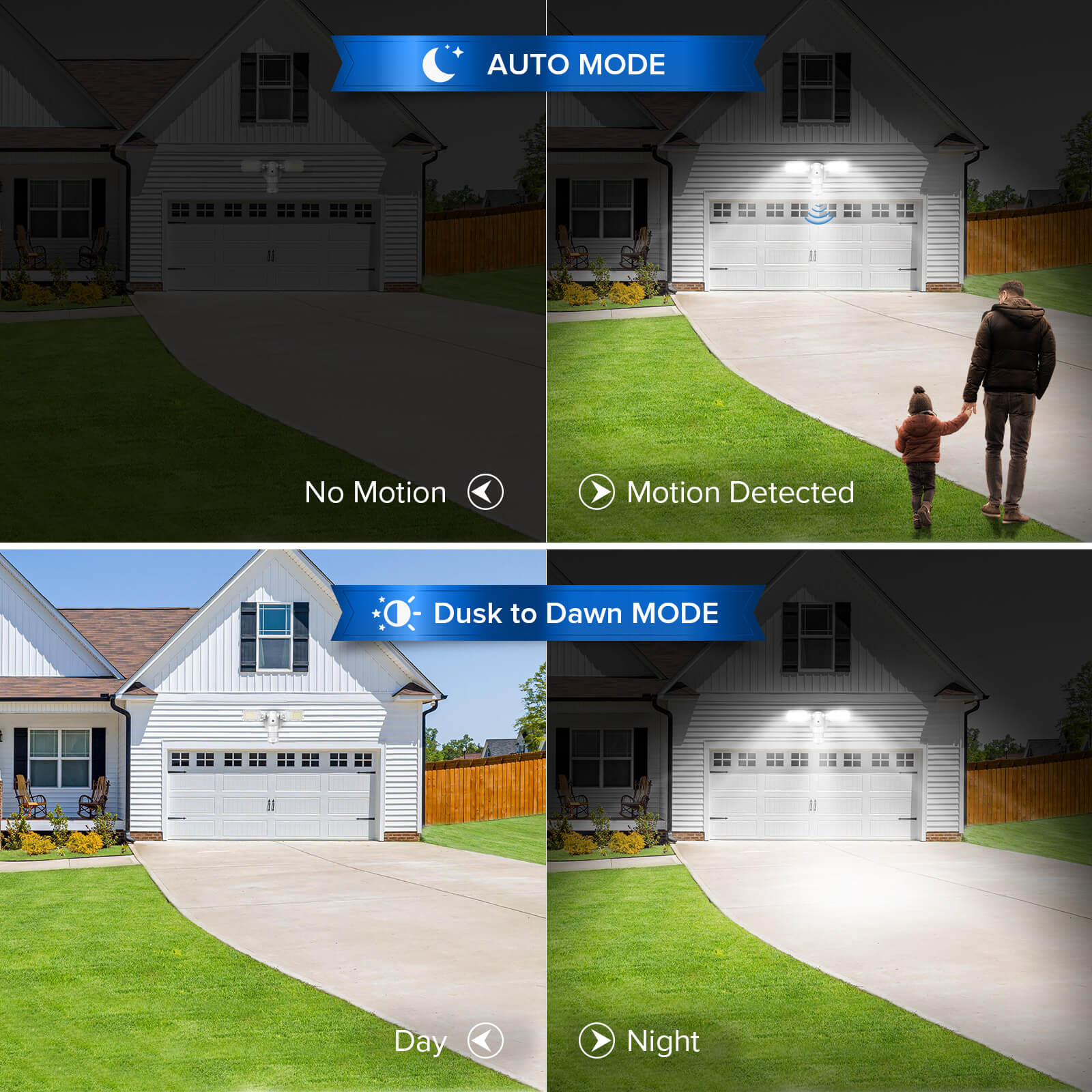 90W LED Security Light has auto mode and dusk to dawn mode