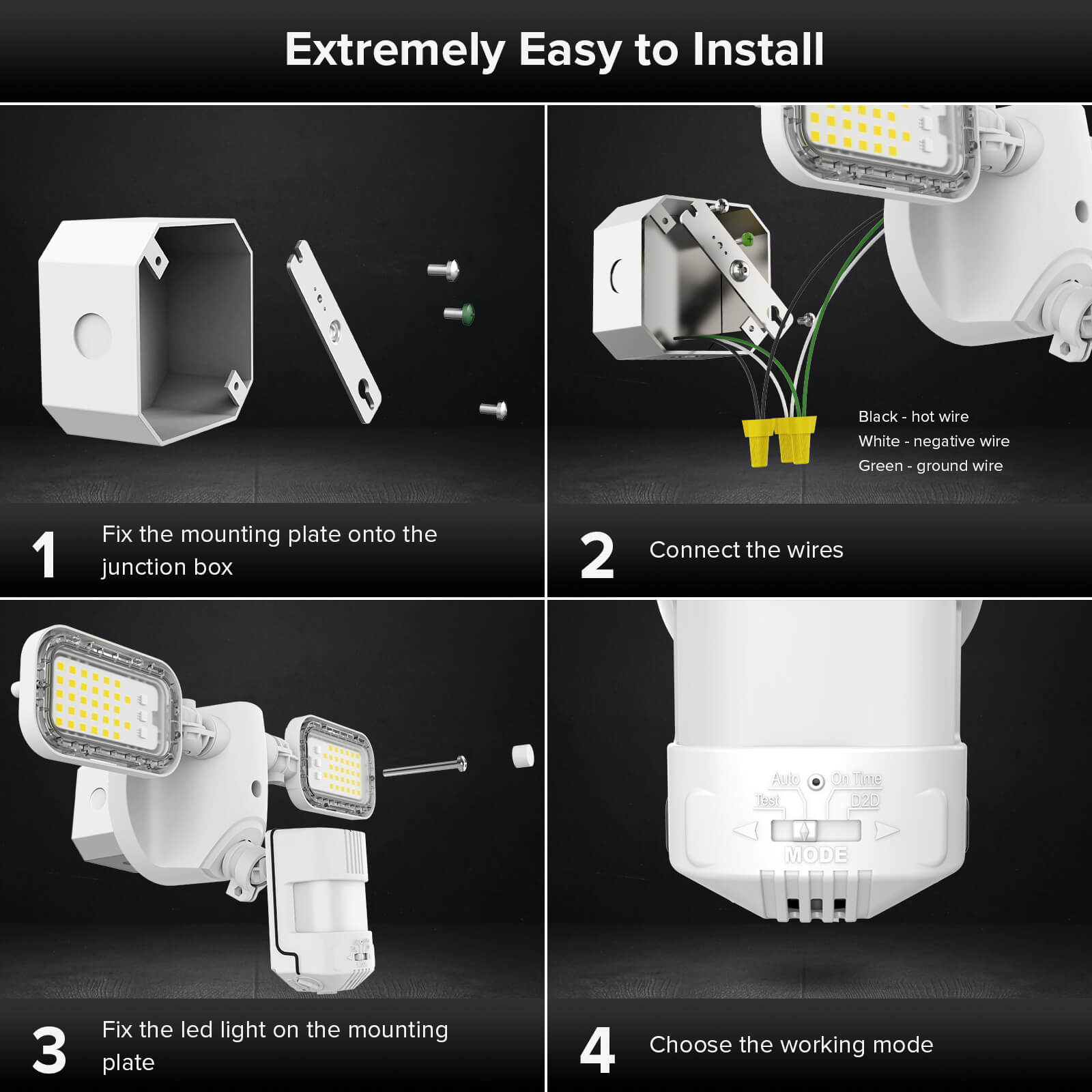 90W LED Security Light (Dusk to Dawn & Motion Sensor) is extremely easy to install