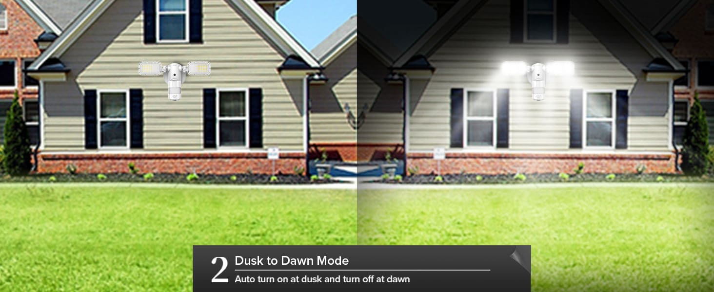 Dusk to Dawn Mode: Auto turn on at dusk and tum off at dawn.