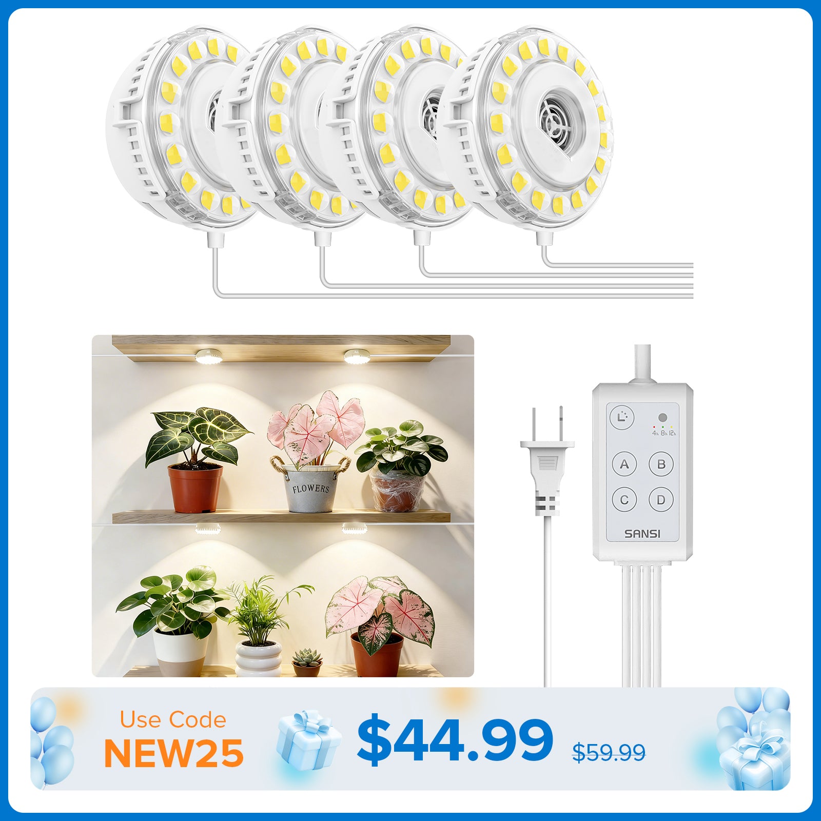 SANSI 20W Puck LED Grow Light with Timer(US/CA ONLY)