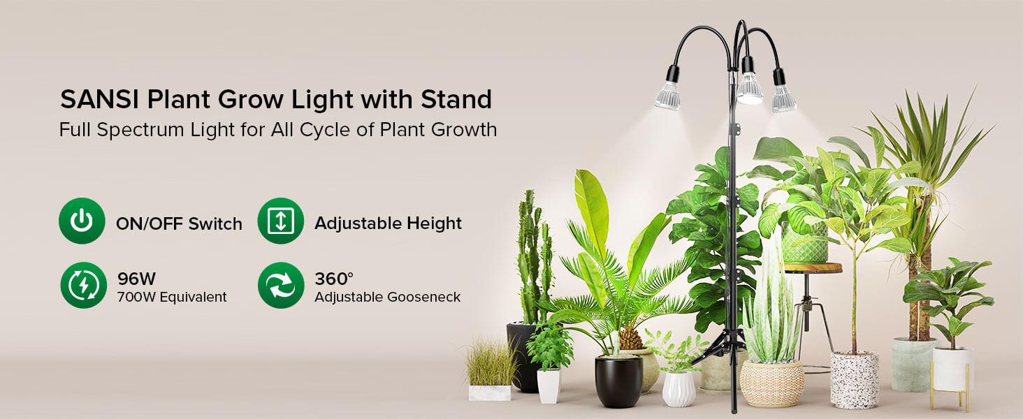 96W Grow Light with Adjustable Tripod Stand, 700W equivalent
