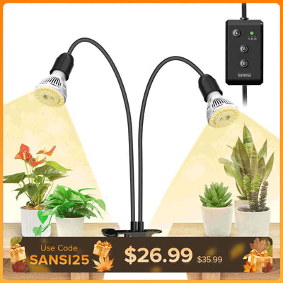 20W Verstellbare 2-Kopf-LED-Pflanzenlampe mit Klemme und Timer