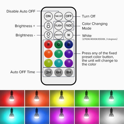 A21 18W RGB-LED-Glühbirne mit Fernbedienung (NUR USA)