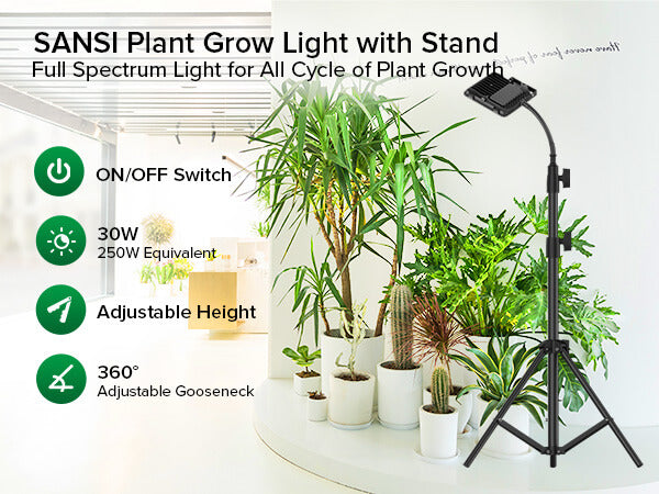 SANSI Plant Grow Light with Stand, Full Spectrum Light for All Cycle of Plant Growth.