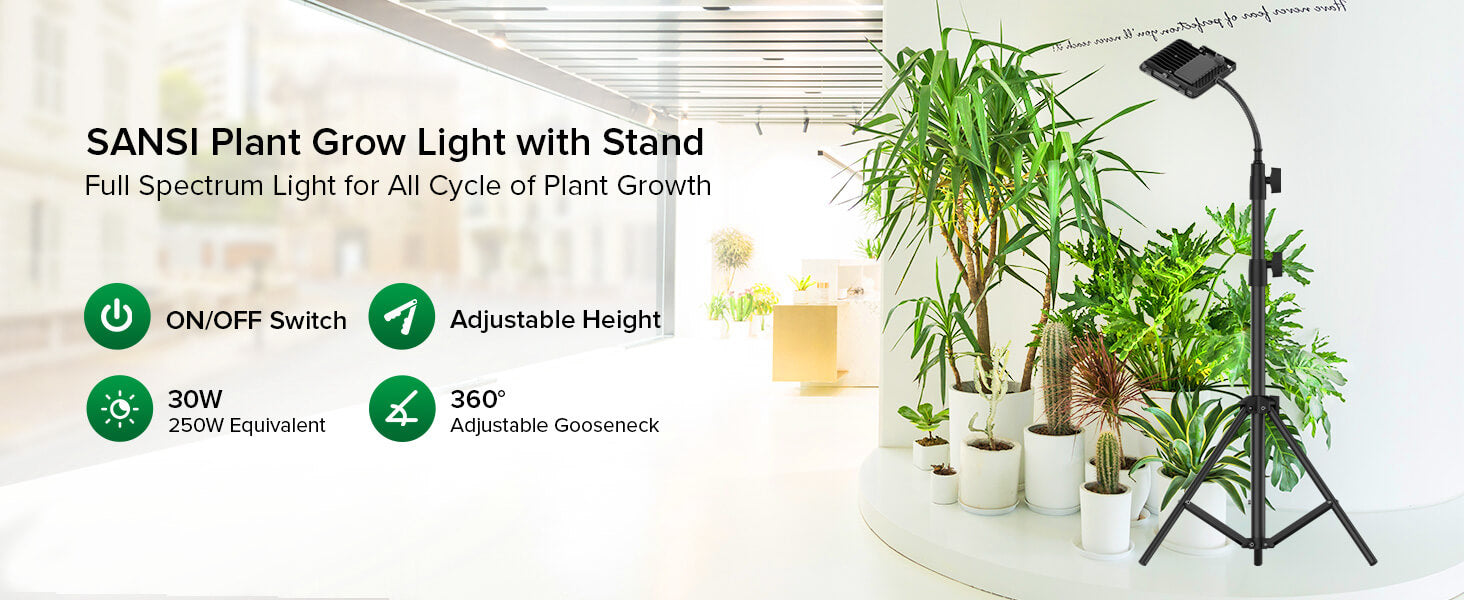 SANSI Plant Grow Light with Stand, Full Spectrum Light for All Cycle of Plant Growth.