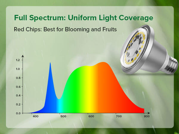 Hanging Grow Light String with Full Spectrum: Uniform Light Coverage.Red Chips: Best for Blooming and Fruits.